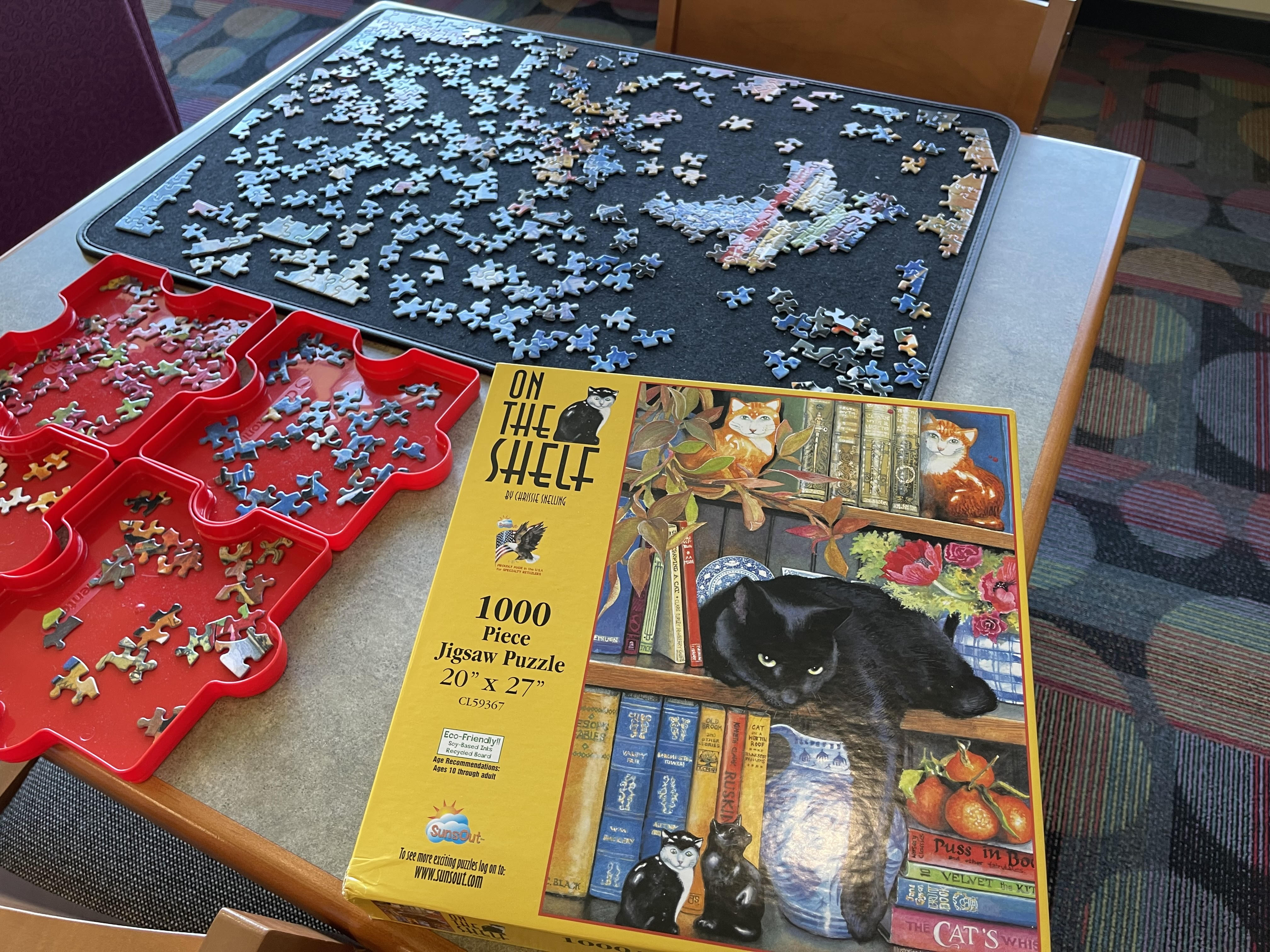 Community puzzle table at the Lomira Quad/Graphics Community Library.